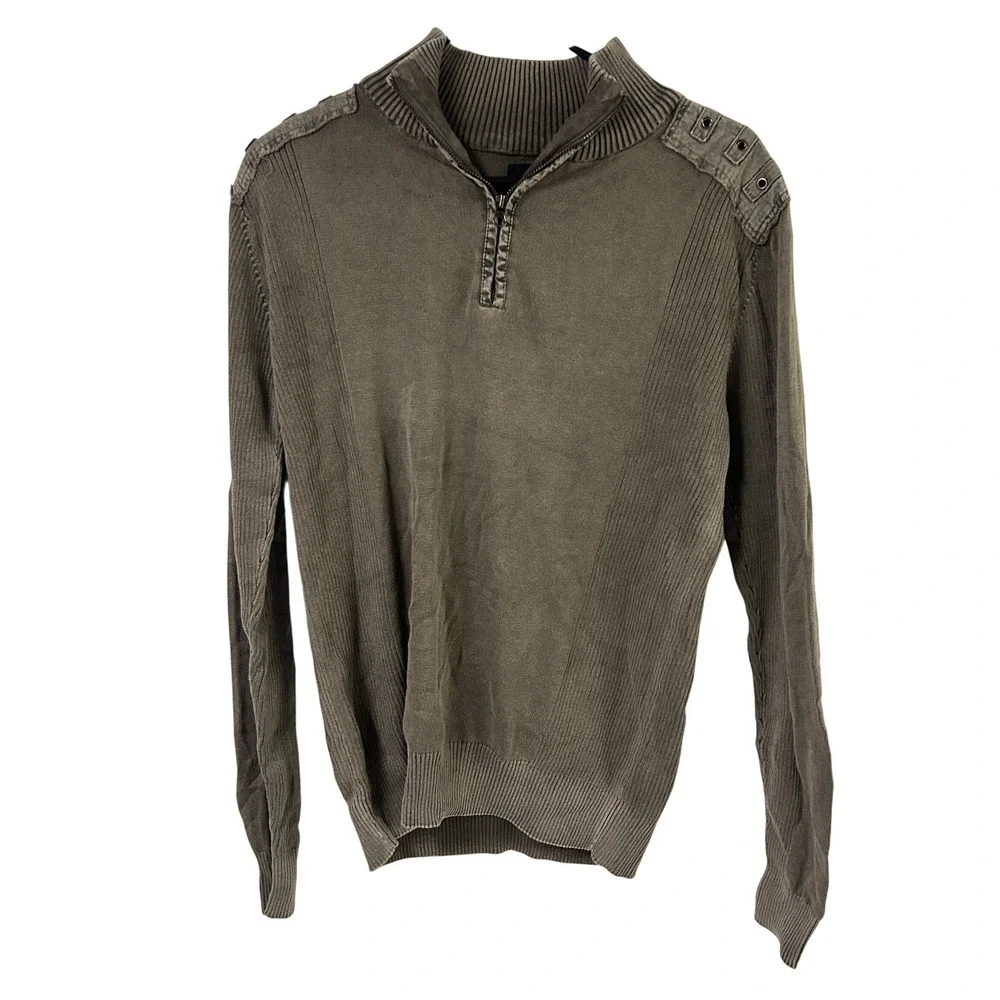 Military Quarter Zip Pullover Sweater S Brown Utility Gorpcore Grunge Tactical